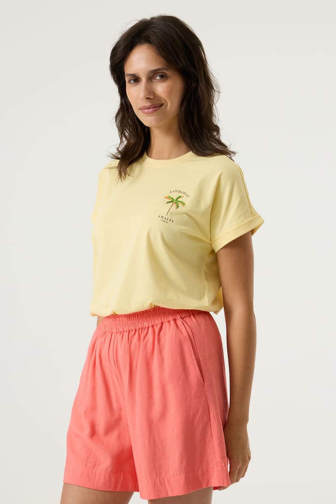 GARCIA Dames Print T-shirt Geel Korte mouw