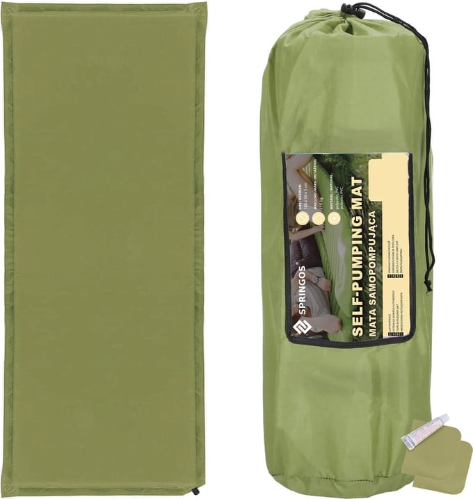 Springos Slaapmat | Zelfopblazend | Inclusief Hoes | Groen | 180 Cm