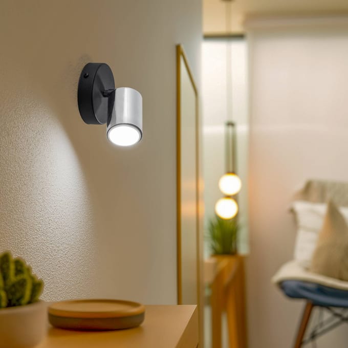 HELAM Wandlamp Tune II, zwart/chroom, metaal, GU10, Ø 5,5 cm
