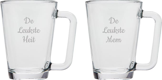 Gegraveerde theeglas 26cl De Leukste Mem-De Leukste Heit