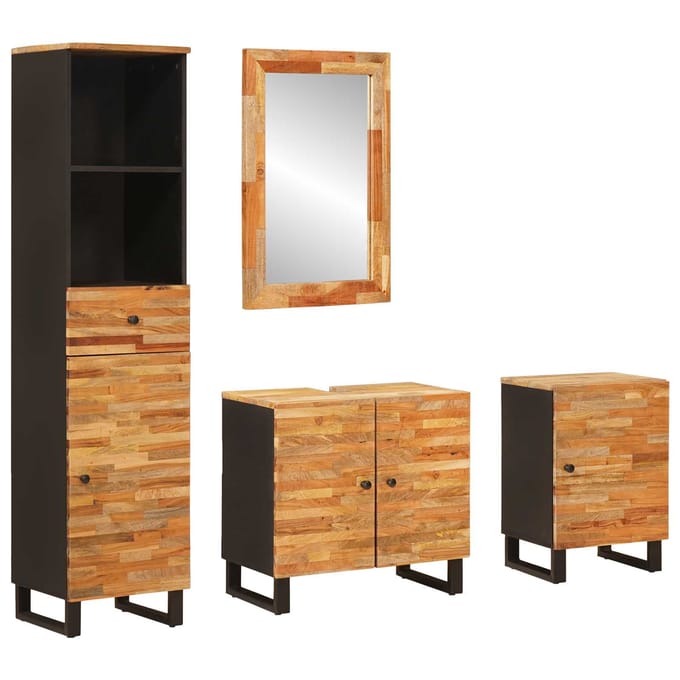 vidaXL - Badkamer - Sets - met - lade - met - plank - Naturel - Massief - Mango - Hout