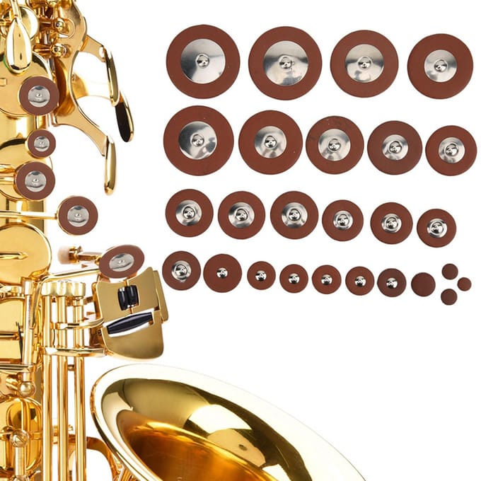26 stuks Multi Maat Sax Lederen Polsters Vervangingsset voor Altsaxofoon brown