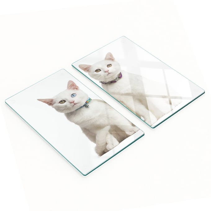Decoratieve serveerplanken van glas met witte kattenmotief, 2x30x52 cm