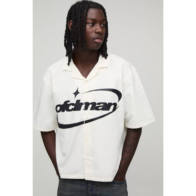 Oversized Boxy Shirt Met Ofclman Print En Korte Mouwen | White | Size Medium