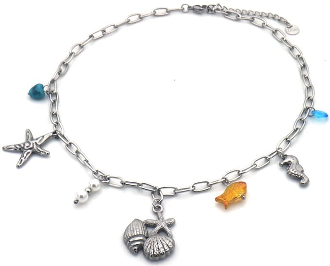 RVS Ketting – Zee-thema Bedels – 40-45cm – Stijlvol & Duurzaam