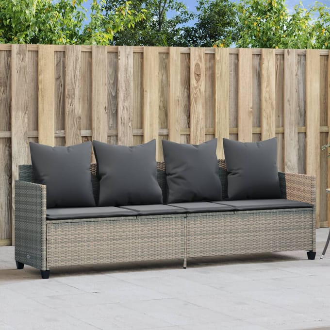 vidaXL - Ligbed - met - kussen poly - rattan - lichtgrijs
