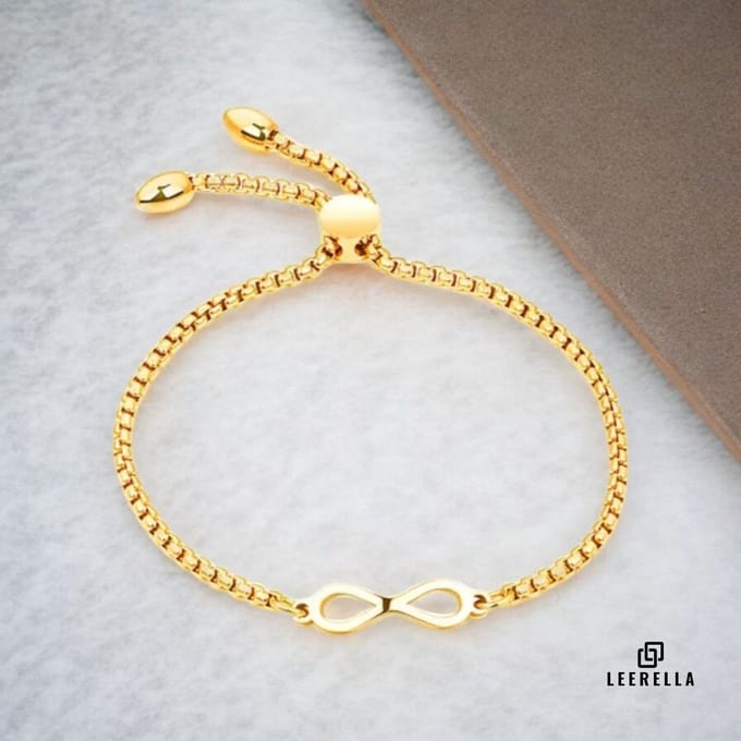 Leerella Goudkleur Verstelbare Infinity Damesarmband – RVS – 16-25 cm