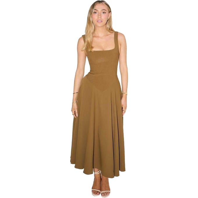 Odd Muse A-lijn midi-jurk met lage taille voor dames (Olijf)
