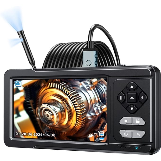 Caméra d'inspection d'égout 1080P avec double objectif Écran IPS de 5 pouces Moniteur Caméra endoscope avec LED noir