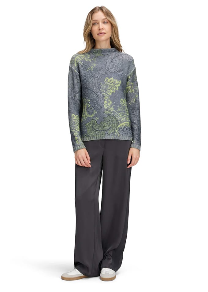 Tricot pullover met paisleyprint - grijs / groen - Gr. 44 van Goldner Fashion