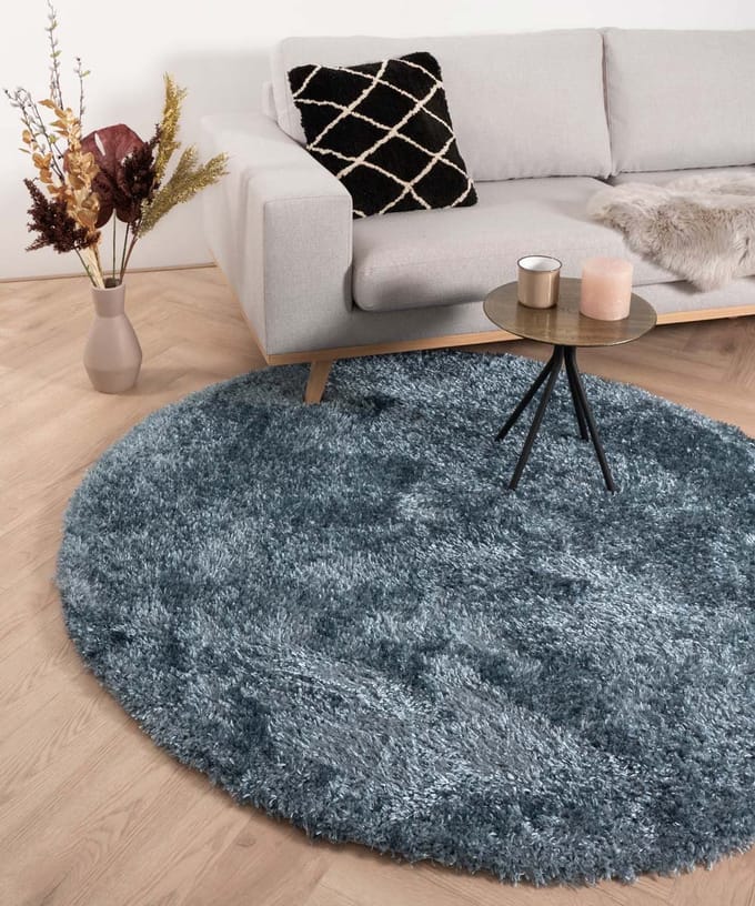 Rond hoogpolig vloerkleed velours Posh - blauw 80