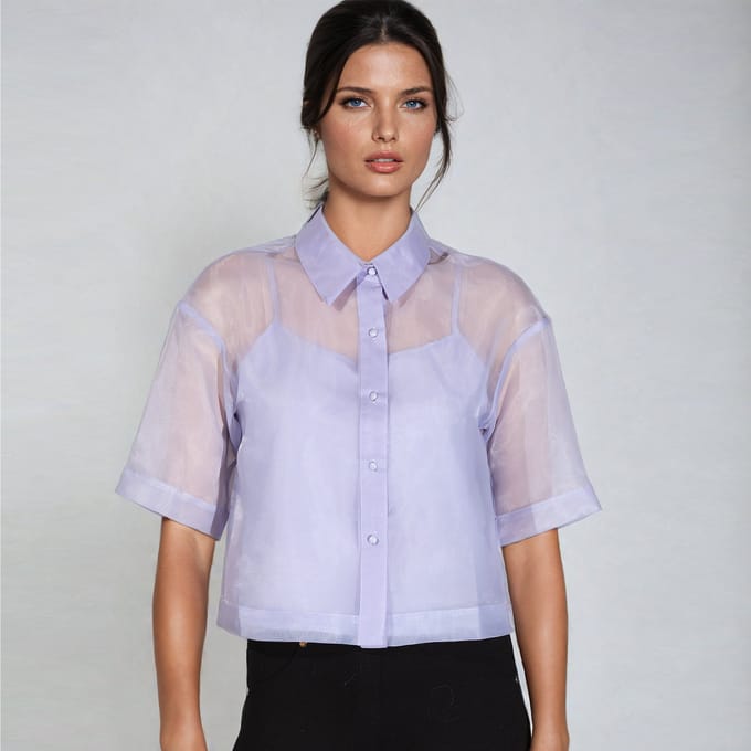 Organza overhemd met korte mouwen en flappen