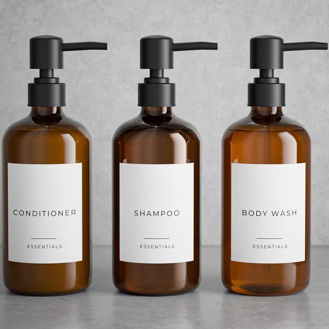 Famanu – Moderne navulbare shampoo- en zeepdispensers 600 ml – Set van 3 – Met pomp