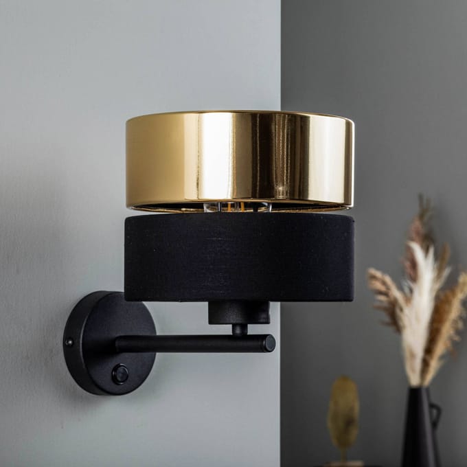 TK Lighting Wandlamp Hilton, zwart/goud