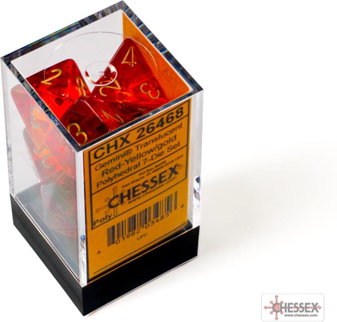Chessex Gemini Translucent Red-Yellow/gold Dobbelsteen Set (7 stuks)