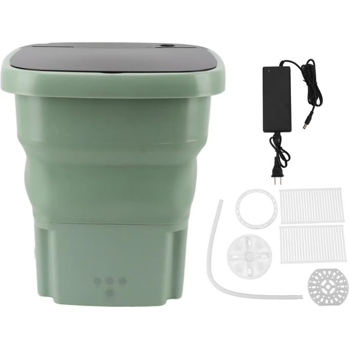 Mini Machine à Laver Multifonction Pliable Fonction de Déshydratation Efficace Lave-linge Portable 100-240V US Plug vert