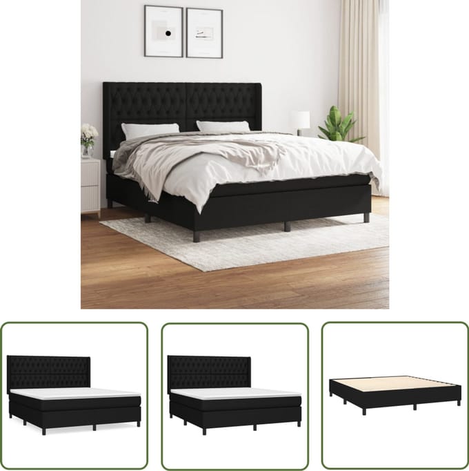 vidaXL - Boxspring - met - matras - fluweel - zwart - 180x200 - cm