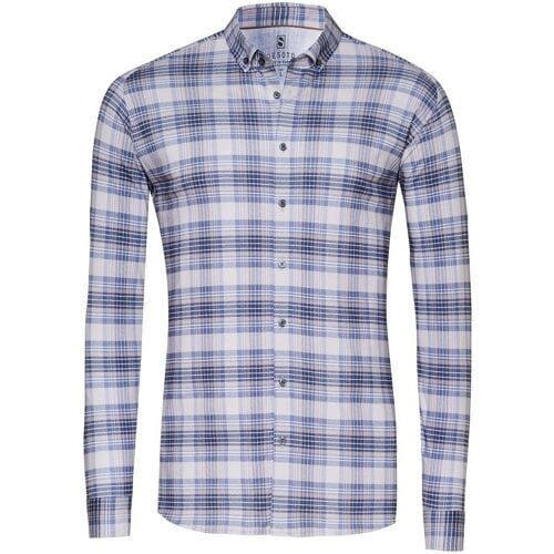 Desoto Overhemd Multi Fine Lines Check Beige-Blauw / male