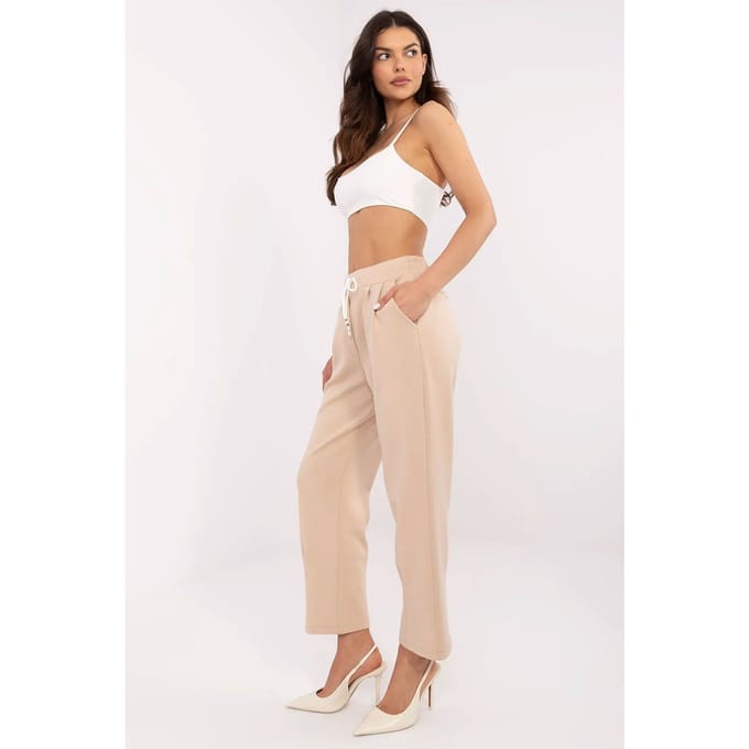 Relaxed Drawstring Pants - Beige - Beige / One Size