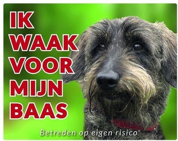 Teckel Waakbord - Ik waak voor mijn baas Ruwhaar