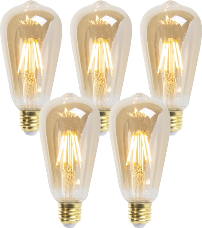 LUEDD Set van 5 E27 dimbare LED lampen ST64 goldline 5W 380 lm 2200K