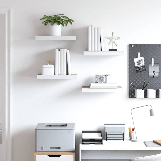 vidaXL - Wandschappen - zwevend - 4 - st - 50x23,5x3,8 - cm - MDF - eikenkleurig - en - wit