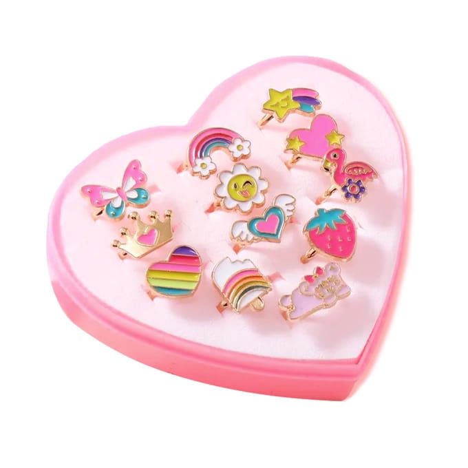 Kinder Ringen Set 12 Stuks - Rainbow / Multi | Verstelbaar | Bijoux/Messing |