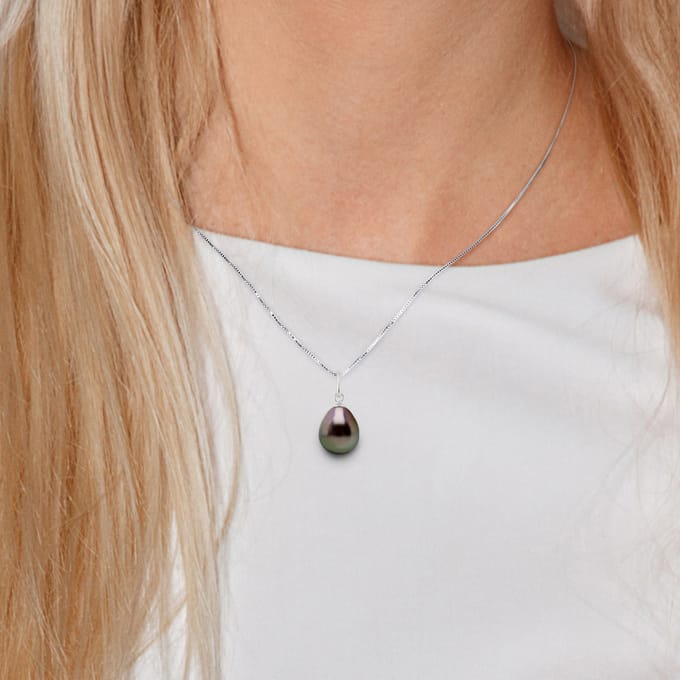 Gelede hanger Tahitian Pearl 9-10 mm Pear White Gold