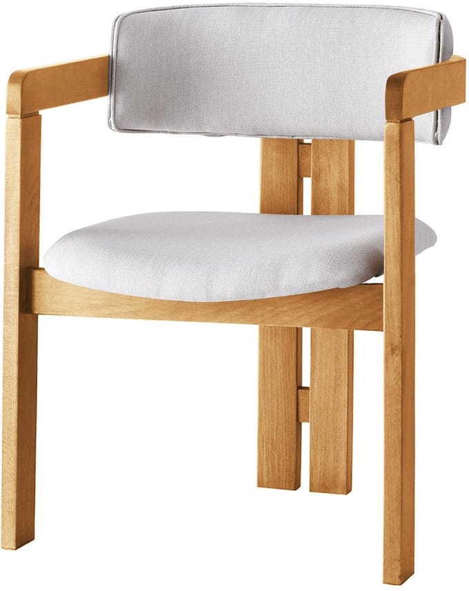 Asir - Stoel - Crème, Eik - 100% HOUT, LINNENSTOF / MULTIPLEX - 58 x 76 x 49 cm