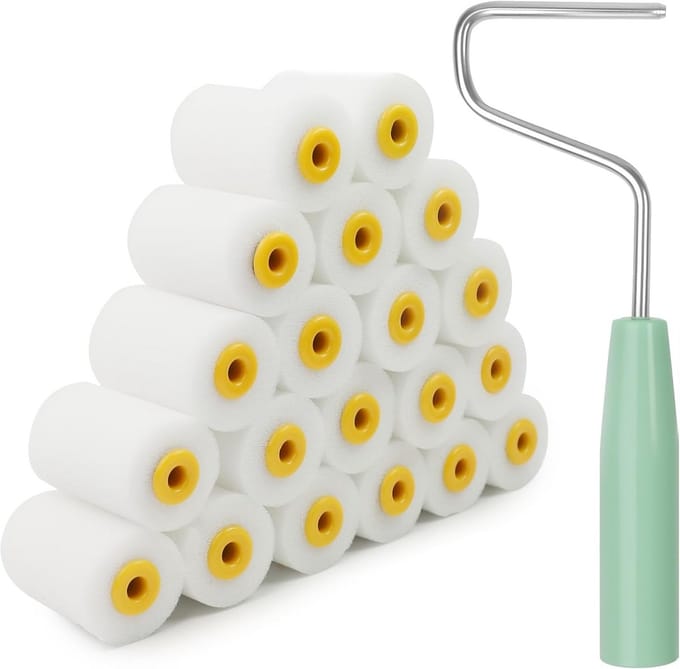Kleine verfrollers - Mini schuimrollers - Schilderen van randen - Compleet met handvat - 20 stuks - Wit