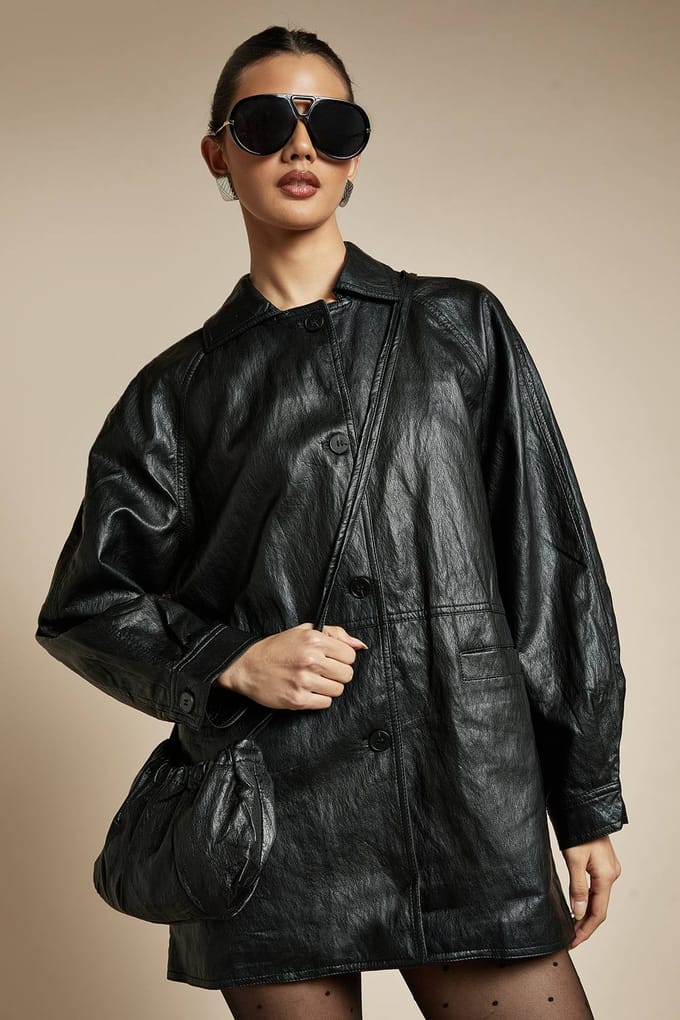 boohoo Dames Faux Leather Jacket met Tas | Black | Maat: 10