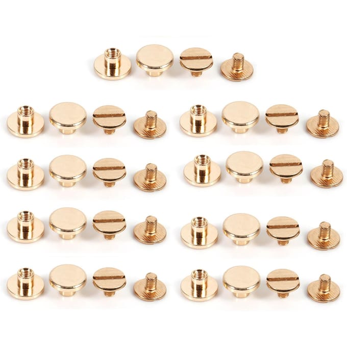 10 sets 5 6,5 8 mm massief messing knoopknopjes, schroefjes, spijkers, schroefsluiting voor leren riemen, doe-het-zelf, goudkleurig 6.5mm beige