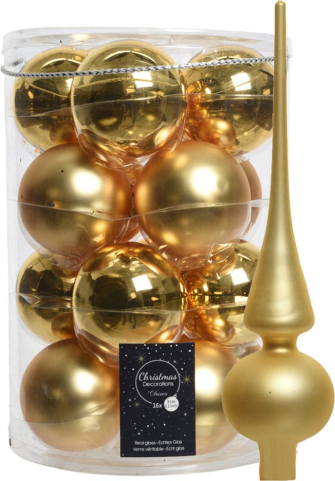 Decoris kerstballen - 16x st 8 cm - incl. mat piek - goud -glas