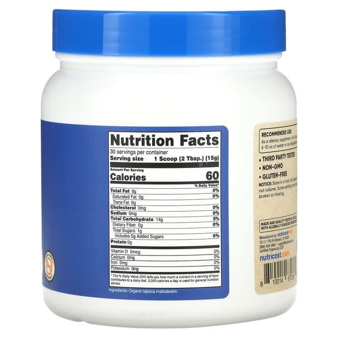 Nutricost, Maltodextrine Biologique, Non Aromatisée, 1 lb (454 g)