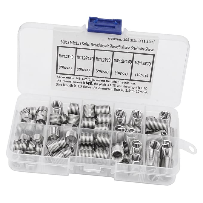80 PCS M8*1.25 Acier Inoxydable Inserts Filetés Hélicoïdaux en Fil Spire
