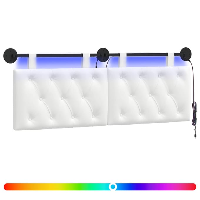 vidaXL Hangend hoofdbord Met LED-verlichting Wit Stof