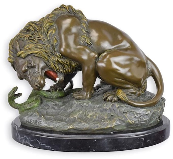 Bronzen Beeld Leeuw En Slang 29x19x24 cm