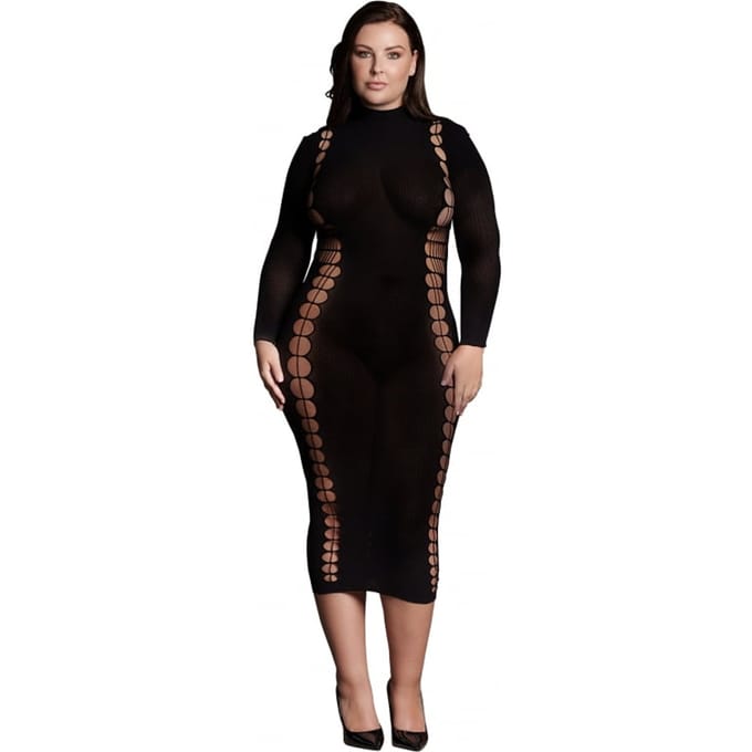 Le Desir Shade - Lange zwarte jurk met Col - Plus Size