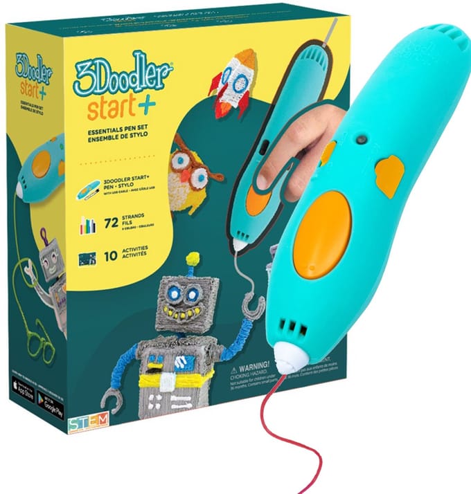 3Doodler Start+ Essentials 3D Pen Set - 3D Pen, USB oplader, 72 filament kleurstaafjes, ontwerp boek