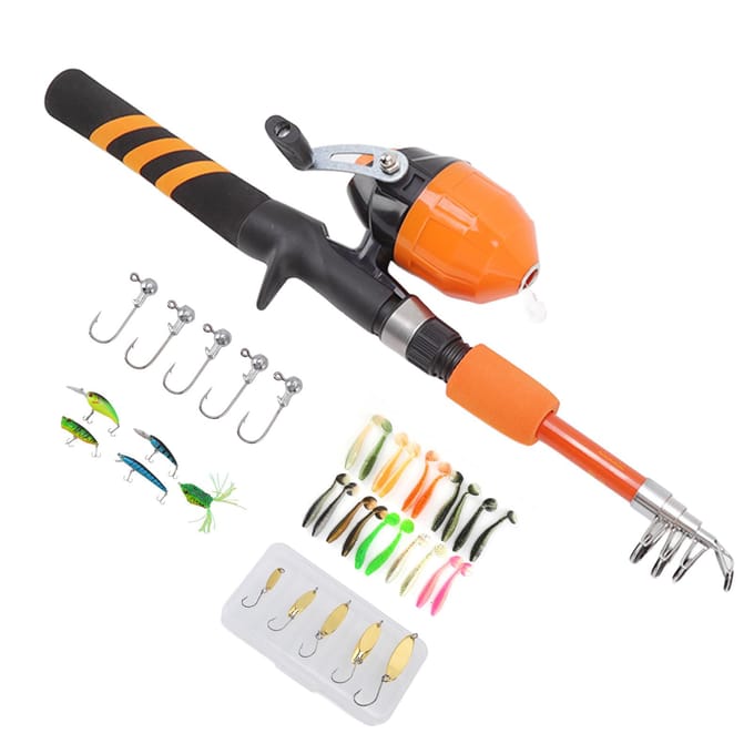 1.5m Kinderhengel Oranje Mini Draagbaar Uitschuifbaar Opvouwbaar Beginner Peuter Hengel Set black