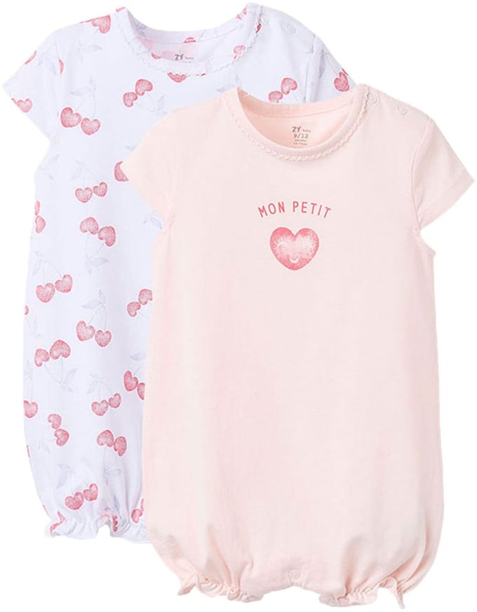 Zippy 3107113001 Korte Mouw Romper 2 Eenheden Wit,Roze 9-12 Months Meisje