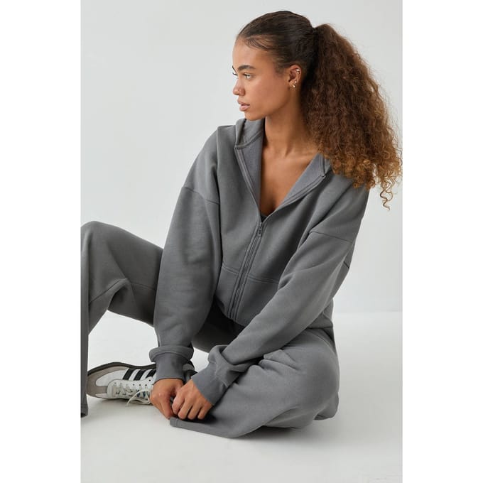 Dames DSGN Studio Oversized Hoodie met Rits | Charcoal | Maat: Medium
