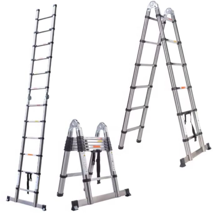 Telescoopladder Silvion - A frame - 380CM - RVS Opvouwbaar - Draagbaar & Uitschuifbaar - Max. 150KG - EN131