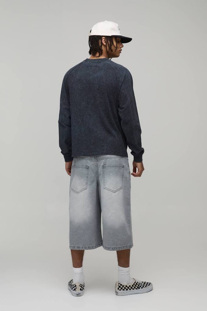 Essential Longline Fit Denim Jorts | Light Grey | Size 56