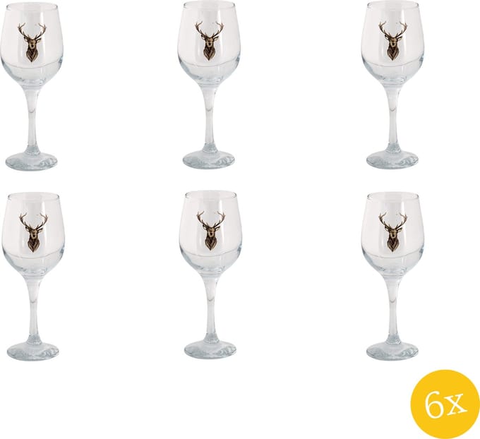 Clayre & Eef Wijnglas set van 6 stuks 300 ml Glas Rendier Wijnkelk