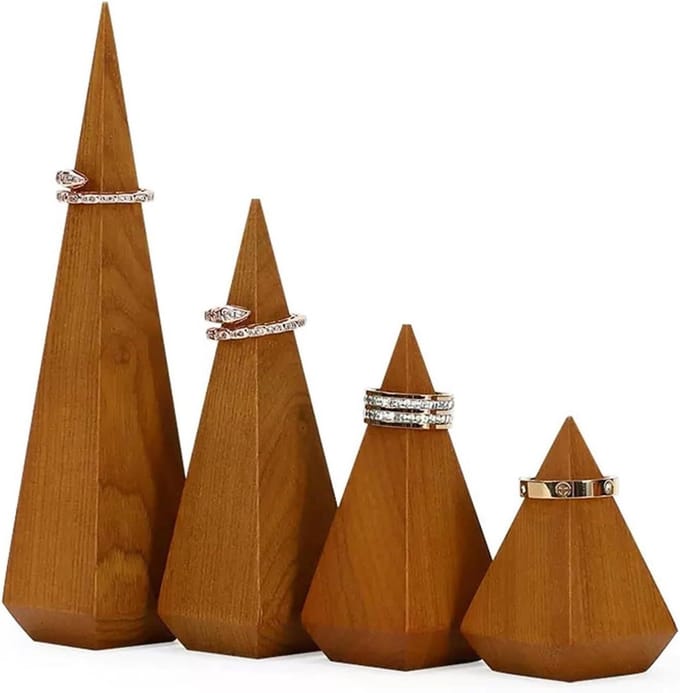 Sieraden Display Stand - Ringhouder Organizer - Sieraden Presenteren - Set van 4 - Hout Materiaal - Natuurlijk Hout
