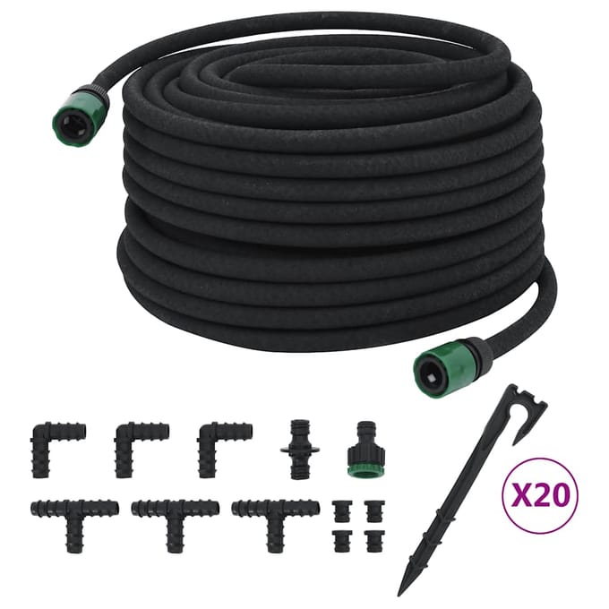 vidaXL Druppelslang 0,6'' 50 m rubber zwart