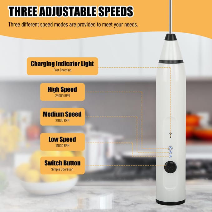 Elektrische Handheld Eierklopper Melkopschuimer Schuimmaker USB Oplaadbare Mixer met 2 Roestvrijstalen wit