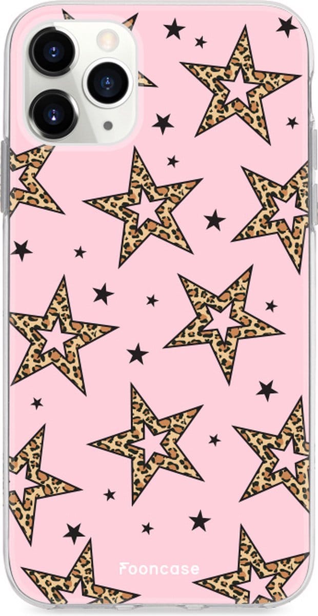 Fooncase Hoesje Geschikt voor iPhone 12 Pro Max - Shockproof Case - Back Cover / Soft Case - Rebell Leopard Sterren Roze