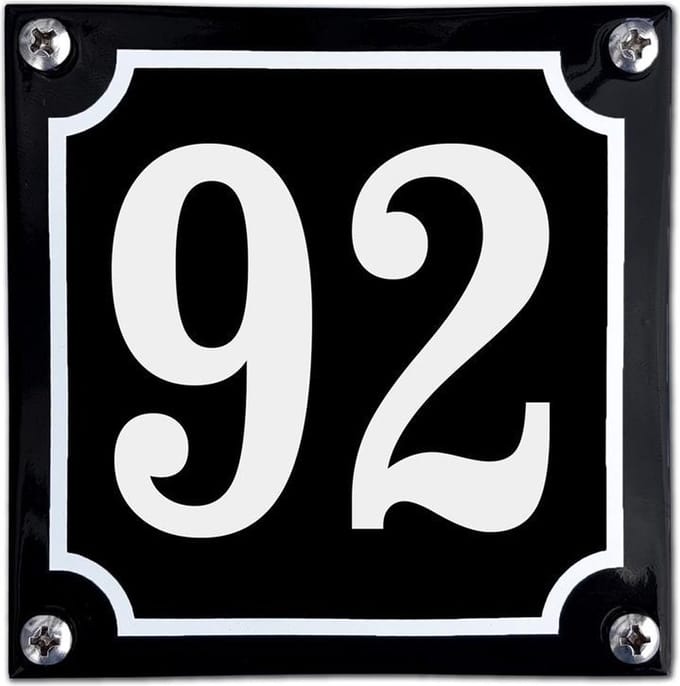 Zwart emaille huisnummer  - 92